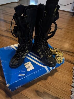 adidas MISSY ELLIOT Black High-Top Lace Combat Boots with Gold Accents